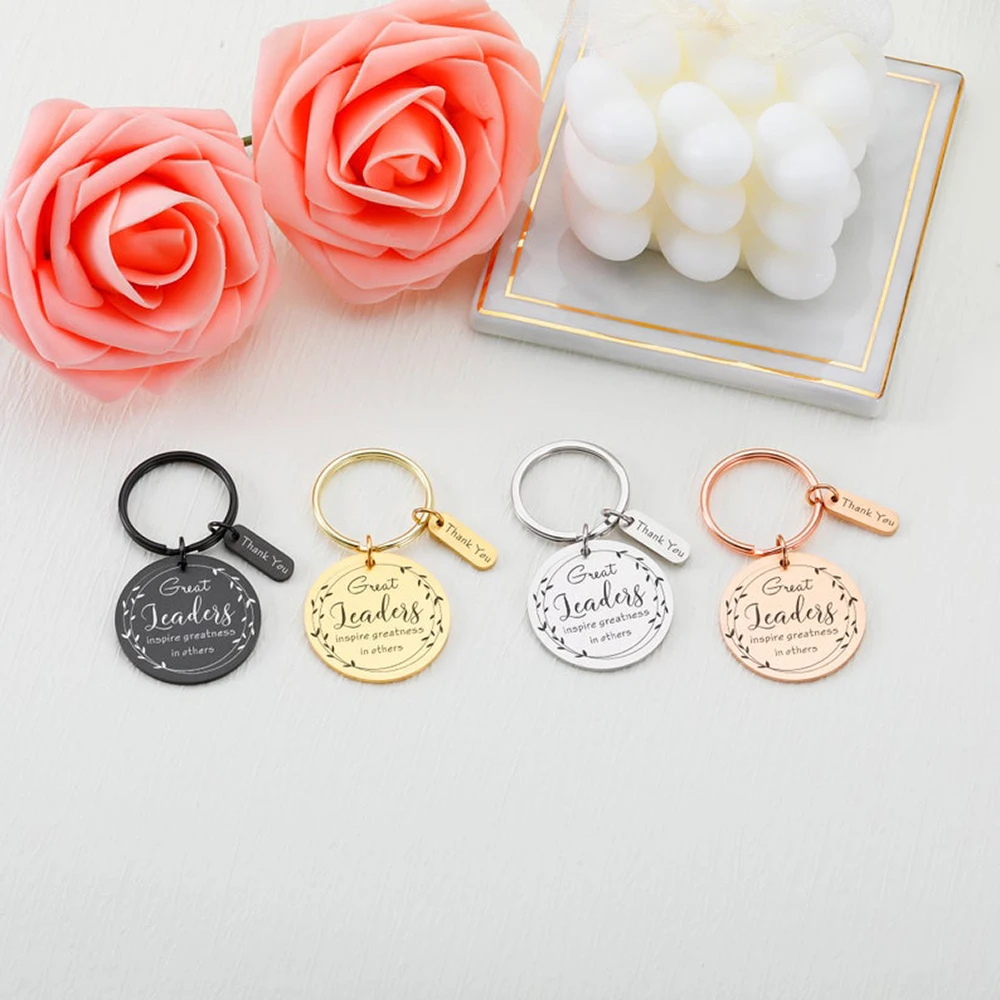 Stainless Steel Great Leader Wreath Key Chain Gold Rose Black Silver Engraved Inspirational Key Ring Boss Thank You Present
