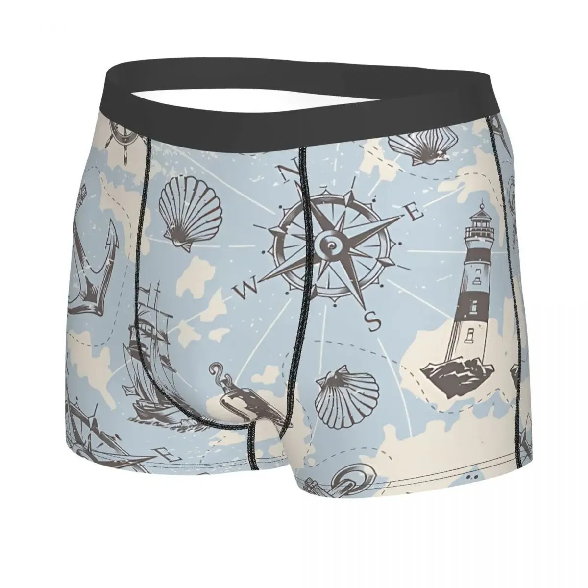 Vintage Nautical And Sea Map Pattern Man's Boxer Briefs Underwear Ocean Compass Highly Breathable High Quality Sexy Shorts Gift