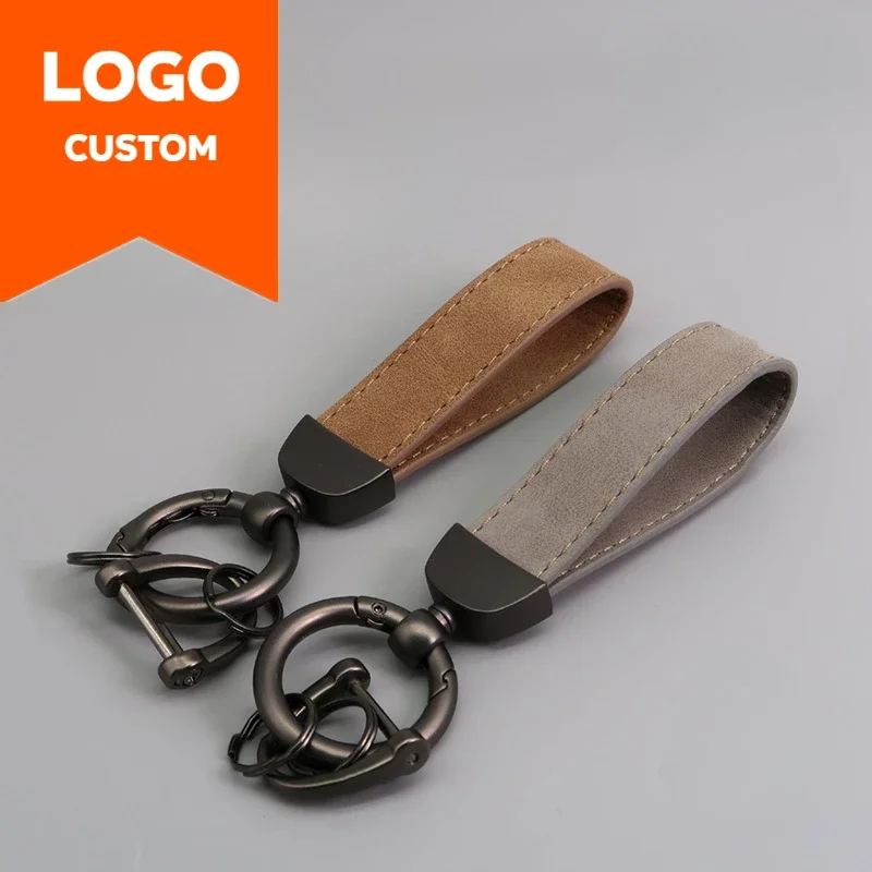 Laser Custom Logo Suede Leather Keychain for Men and Women Retro Vintage Personalized Company Name Keyring Engrave Car Key Chain