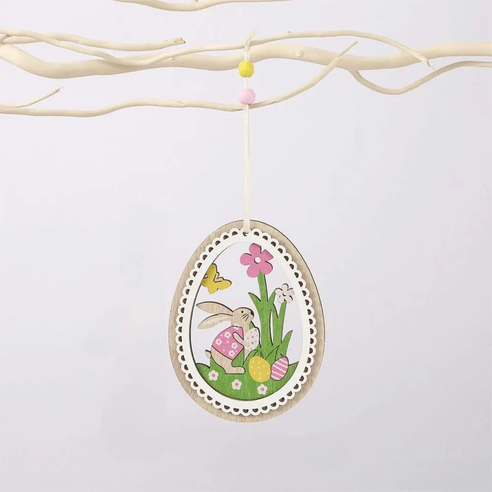 Easter Decor Easter Ornaments Easter Egg Wood Material Wooden Ornaments Bunny Egg Design Hanging Ornaments Home Decor