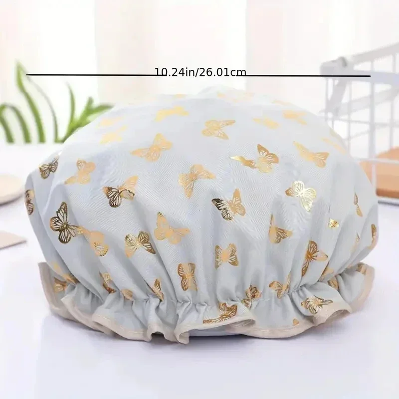 1 double layer bronzing printed waterproof shower cap bath and bath cap