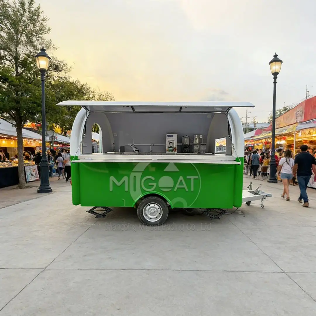 Green Trendy Mobile Food Trailer with Stainless Steel Interior Customizable for Ice Cream And Milk Tea Vending
