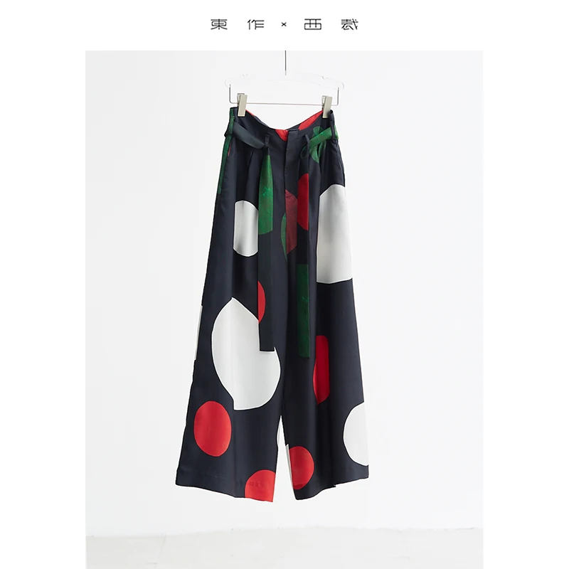 

2025 Spring and Summer Designer New Women's High Waisted Mulberry Silk Wide Leg Pants Large Polka Dot Casual Pants
