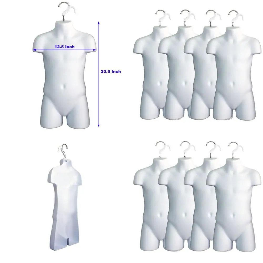 

Stackable White Children's Hollow Back Display Racks with Hanging Hooks, 5T-7 Size