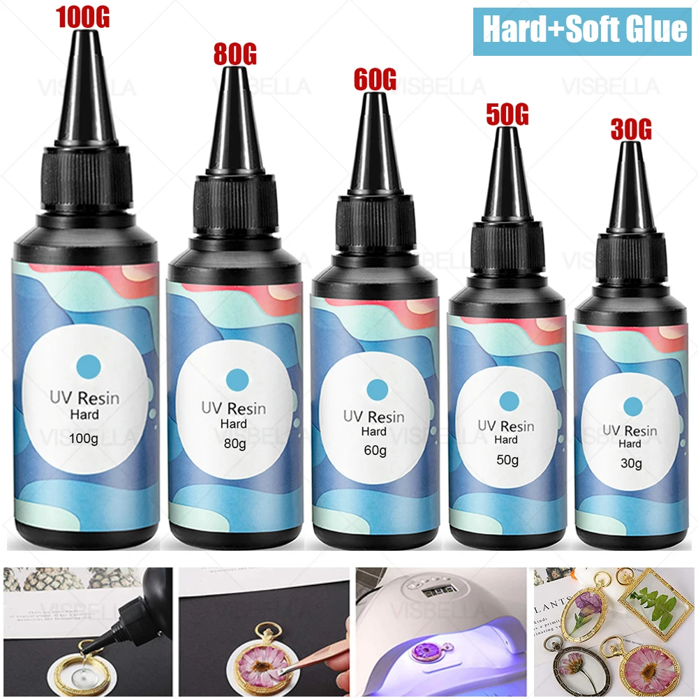 Hard&Soft UV Resin Crystal Clear Ultraviolet Curing Sunlight Activated Resin Epoxy Resin Glue for Making Jewelry Handicrafts