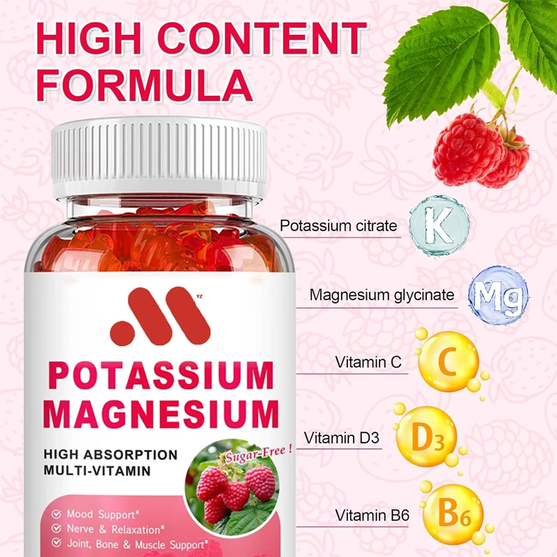 

Magnesium supplement 60 gummies potassium citrate glycine magnesium vitamin B6, D3, C skeletal muscle relaxation mood