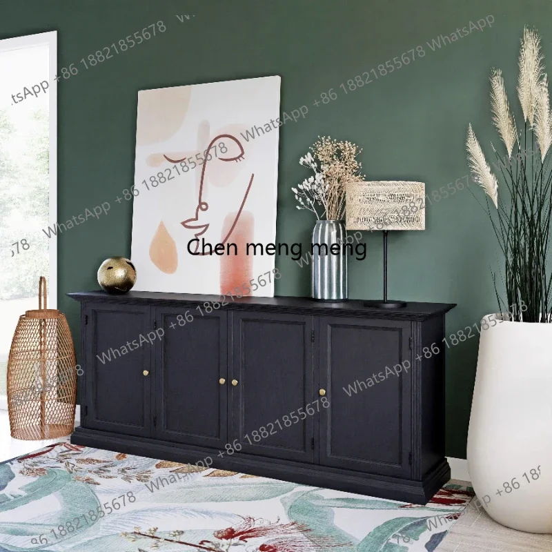

French retro solid wood dining side living room storage American black decorative entrance cabinet