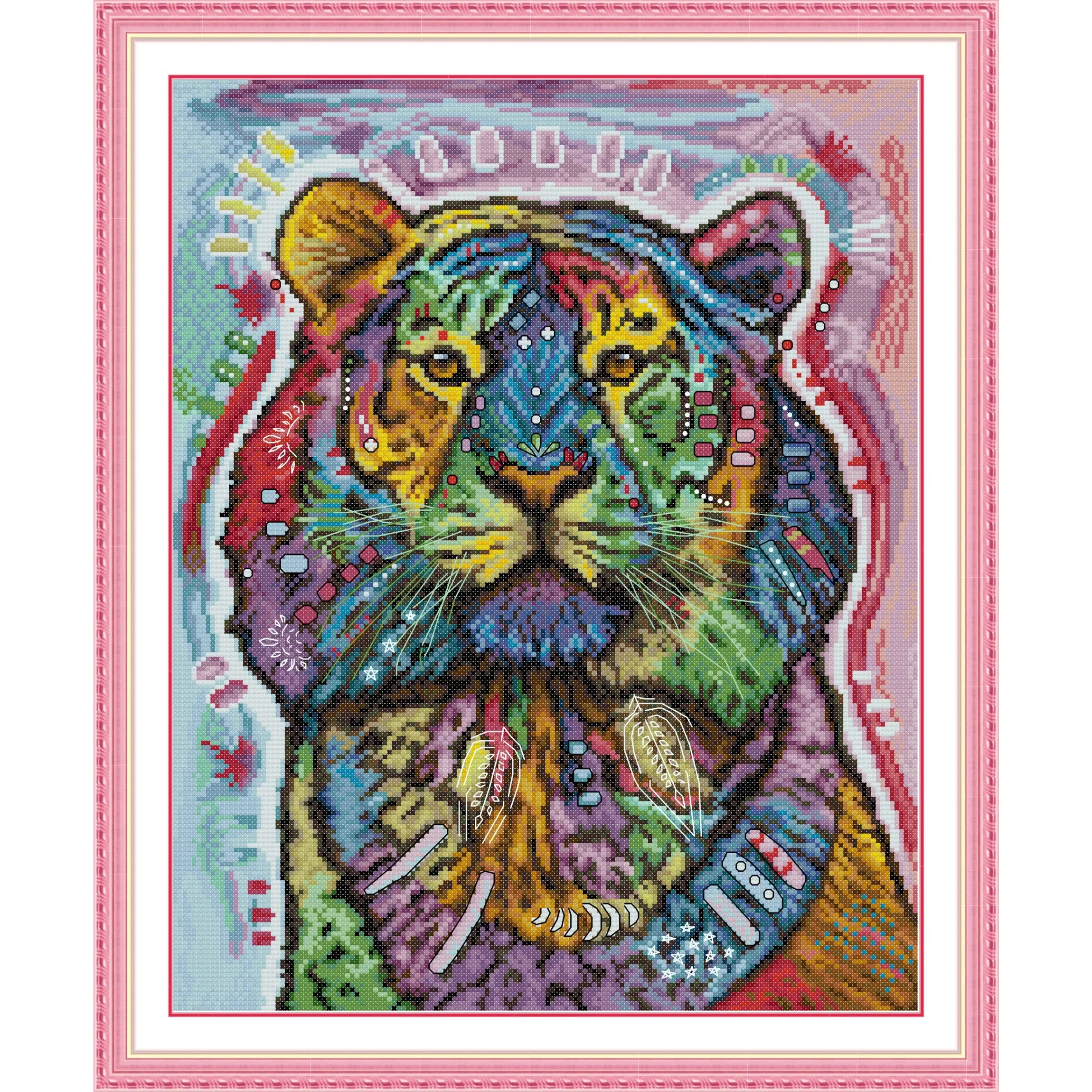 

Soulgift News Pre-Printed Cross Stitch Kit, Stamped Aida Fabric with DMC Threads, Embroidery Kit - with Great Power and Vigor