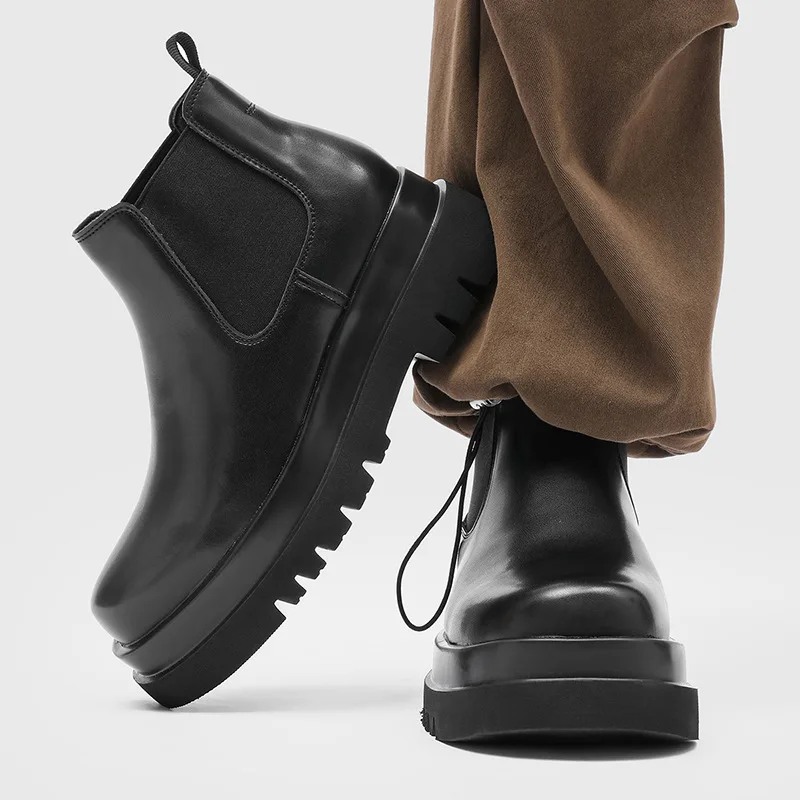 

big size men casual business office chelsea boots slip-on natural leather shoes cowboy platform boot handsome ankle botas hombre