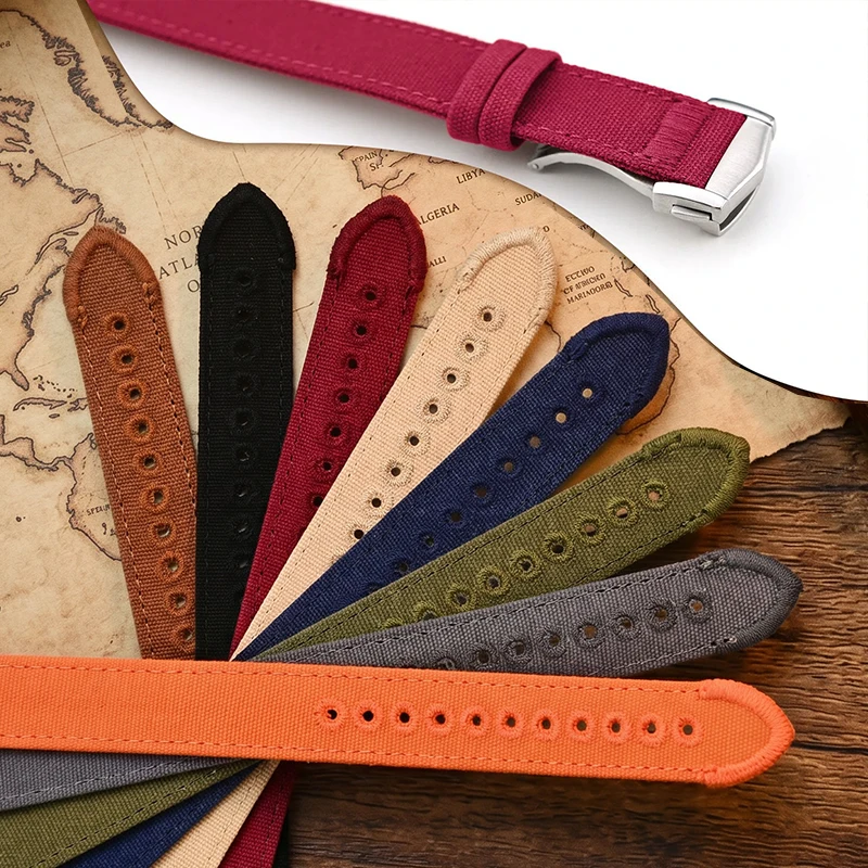 

Premium Nylon Canvas Watch Band 18mm 20mm 22mm Men Waterproof Sport Folding Buckle Fabric Strap Watchband for Hamilton Longines