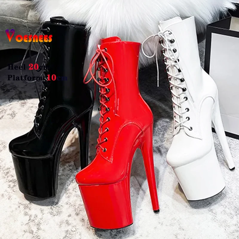 20cm 8inchs Ultra-high Heels fashion Women Boots Super Sexy Stage Steel Pole Dance Shoes Platform Zipper Lace-up Ankle Boots