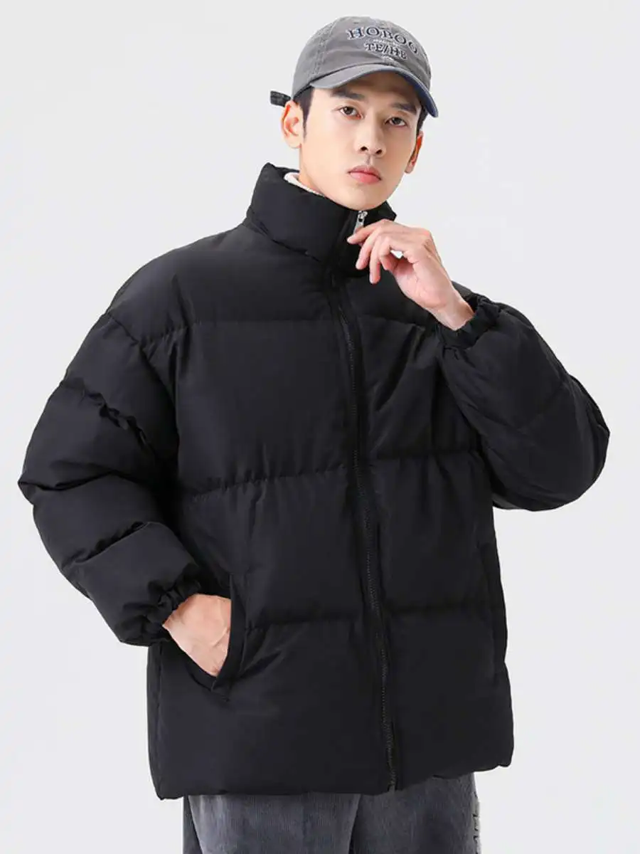 

Men's Autumn Winter Jaet Pure Color Cotton Bread Sle Stand Collar Coat Casual Long Sve Button up Thin Outerwear