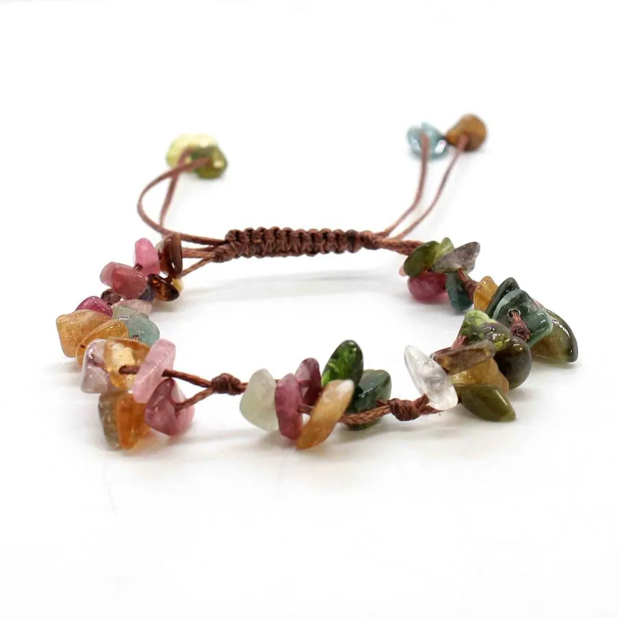 Macrame Crystal Chip Stone Braided Bracelet, Adjustable