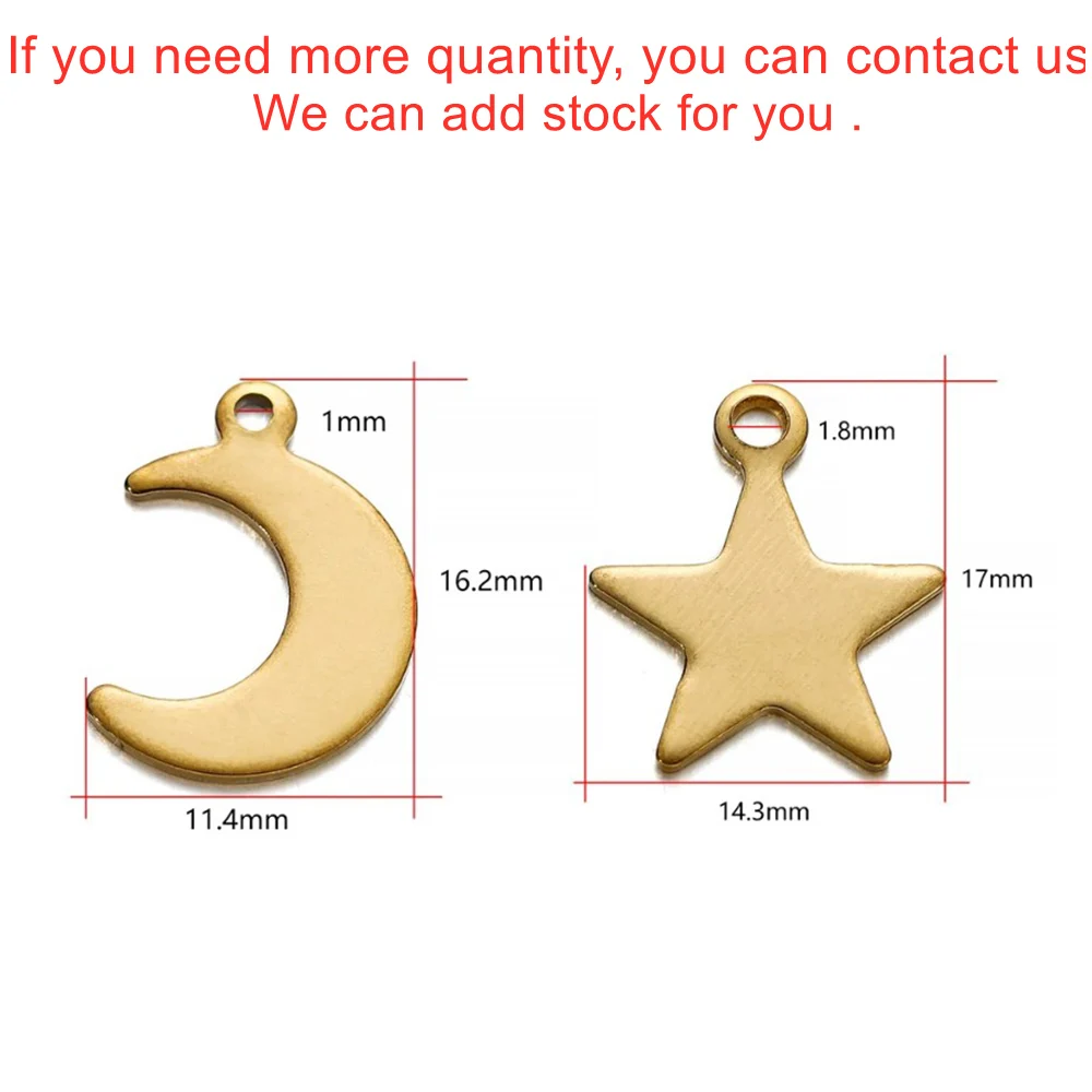 20-50Pcs/lot Gold Color Stainless Steel Star Moon Charms Pendant For Earrings Necklace Bracelet Crafts DIY Jewelry Making