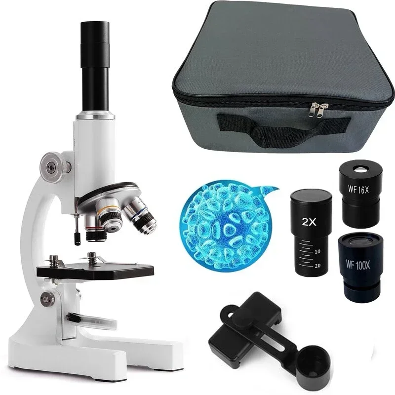 64X-2000X Monocular Optical Microscope Elementary School Children Science Experimental Biology Teaching Christmas