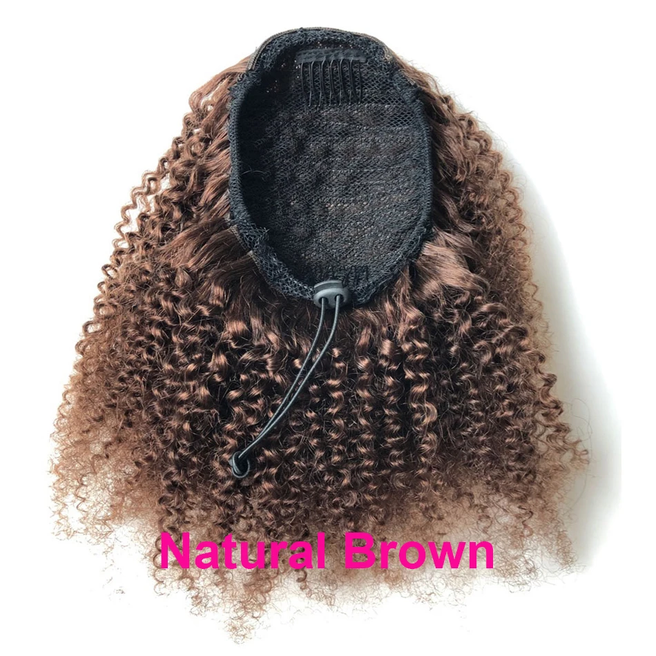 Афро кудрявые вьющиеся человеческие волосы хвост кулиска женские перуанские неповрежденные человеческие волосы заколка для конского хвоста наращивание натуральный черный коричневый