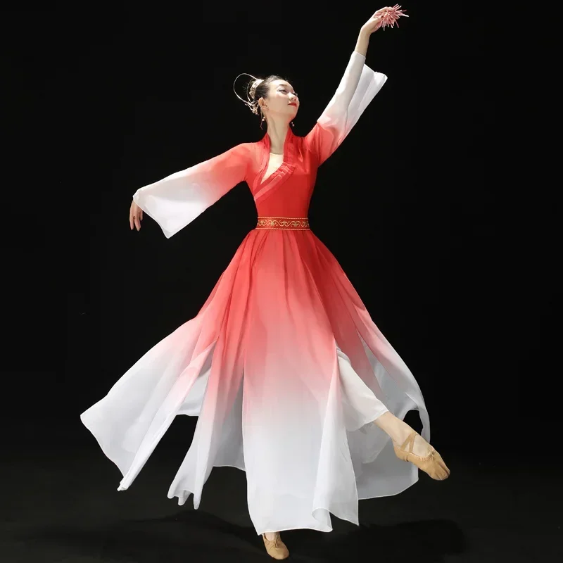 Classical Dance Costume Female Elegant New Chinoiserie Style Umbrella Dance Fan Dance Performance Costume Yangge Costume