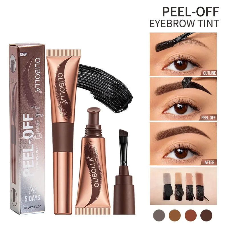 Peel Off Eyebrow Tattoo Gel สีดําสีน้ําตาลสีเทาสีแดงไวน์ Tattoo Brow Gel Tint Eyebrow Dye กาวกันน้ํา Lasting Eye Brow Tattoo