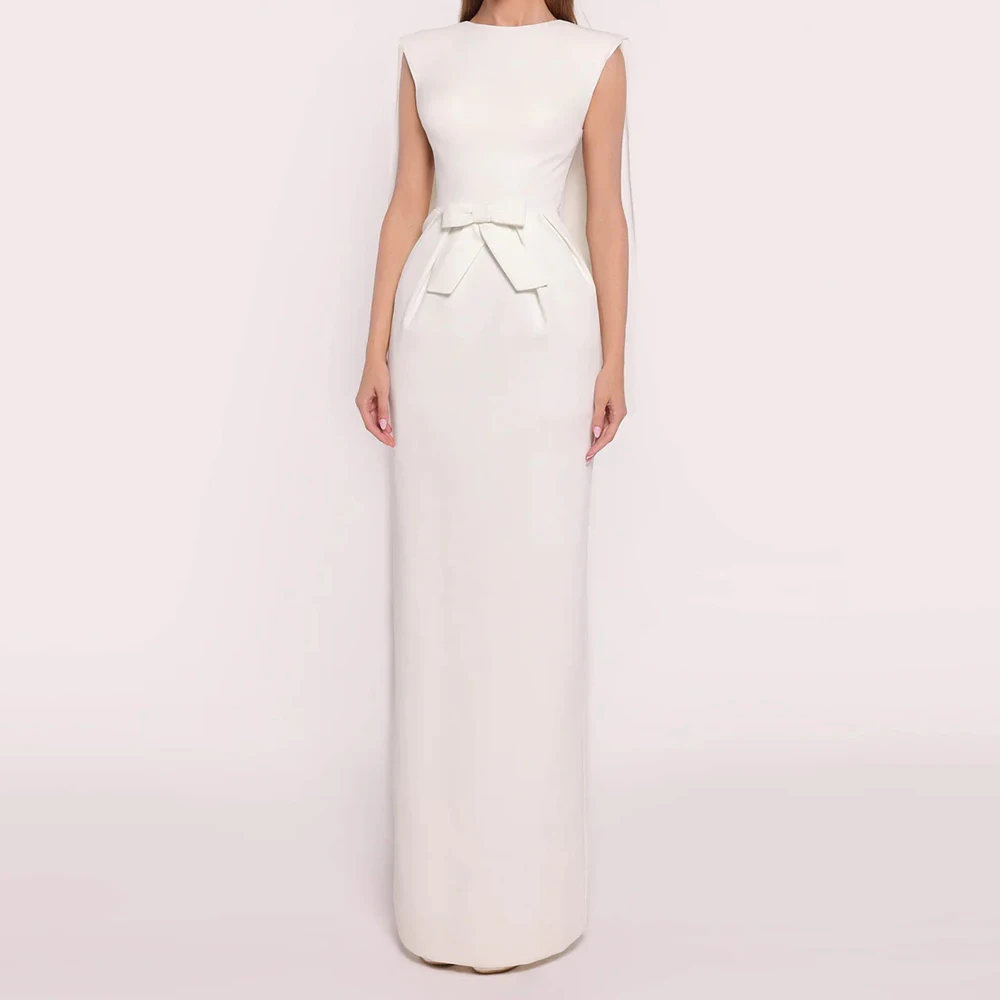 

Straight Women's Evening Dresses Ankle-length O-neck Sleeveless Prom Gown Fashion Bow Simple Stole Draped Casual Customized Gown