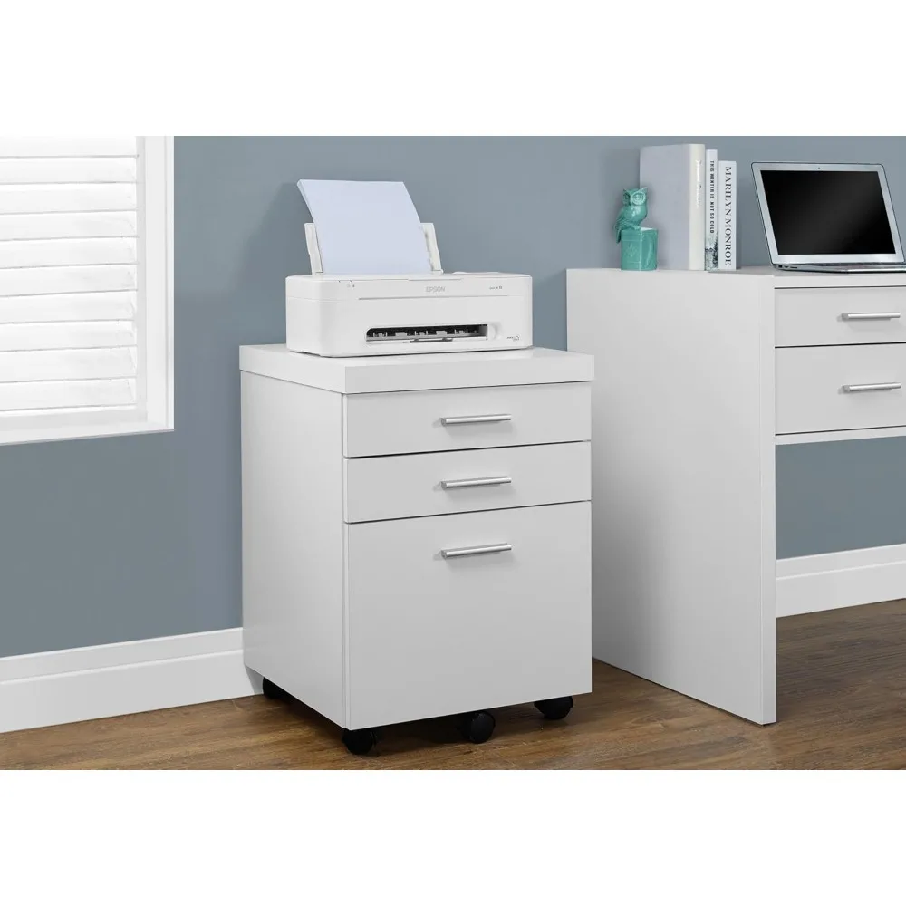 Monarch Specialties White Hollow-Core 3 Drawer File Cabinet on Castors