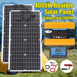 4000W Solar Energy System 110V 220V 2000W Solar Panel Inverter Glass 12V Battery Charging Controller For Home Outdoor Camping RV