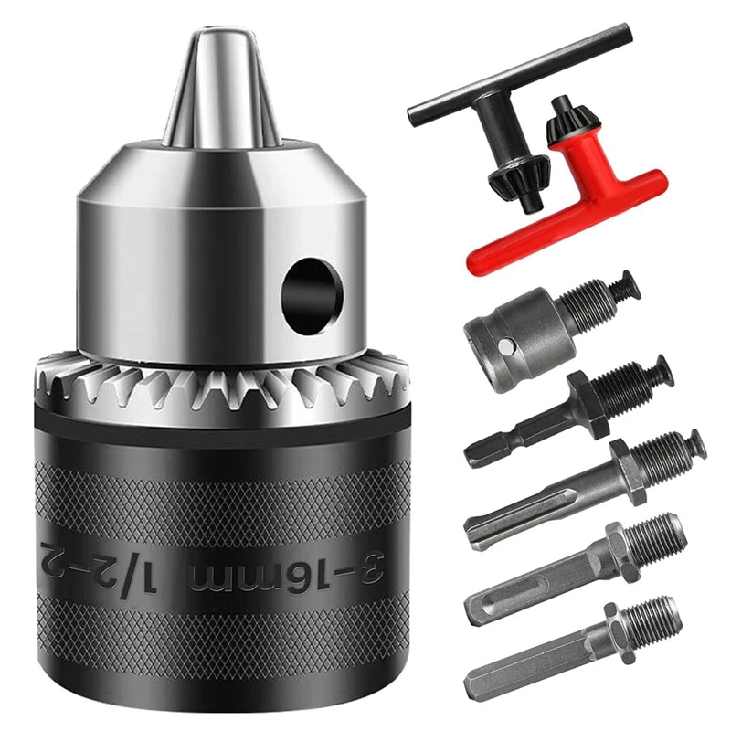 3-16Mm Drill Chuck Adapter 1/2-20UNF, For Impact Driver/Electric Drill/Hammer Drill, 16Mm Chuck Key