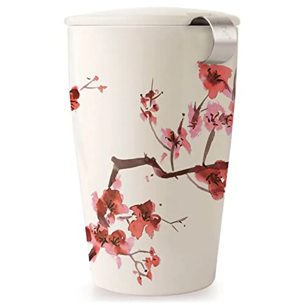 Double-Walled Ceramic Kati Cup, Removable Stainless Steel Infuser Basket and Lid, Steeps 12 oz Loose Leaf Tea, Dishwasher & Micr