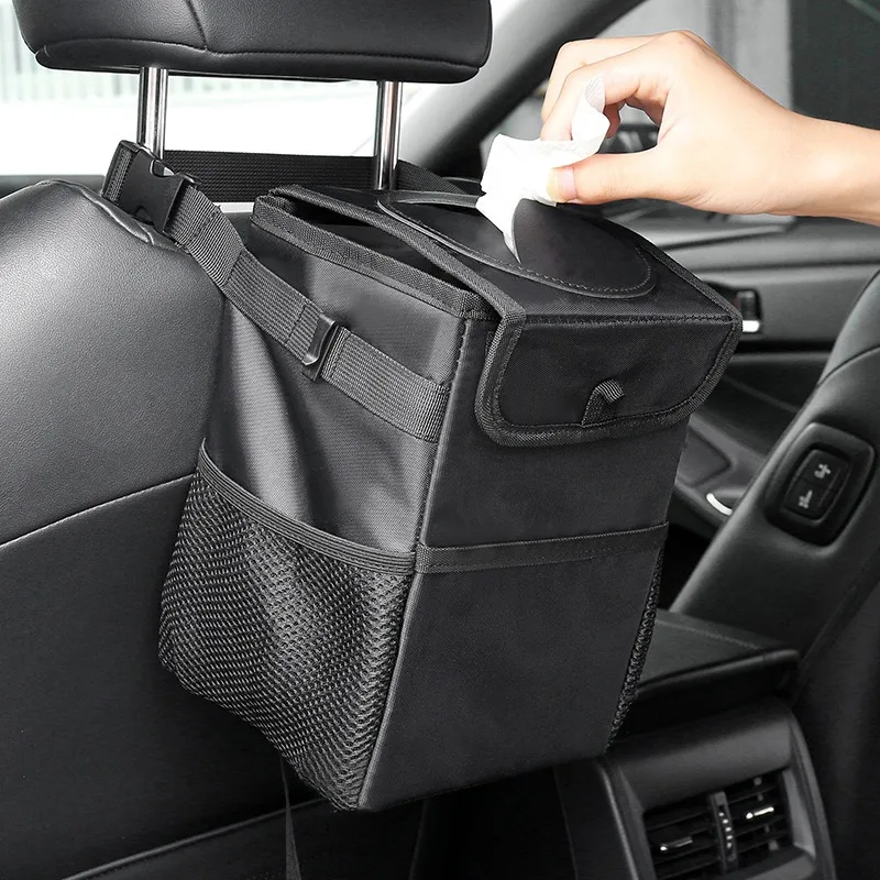 Waterproof Car Trash Can Bin, Auto Organizer Accessories, Trash Dump, Car Storage Pockets, Closeable, Portable