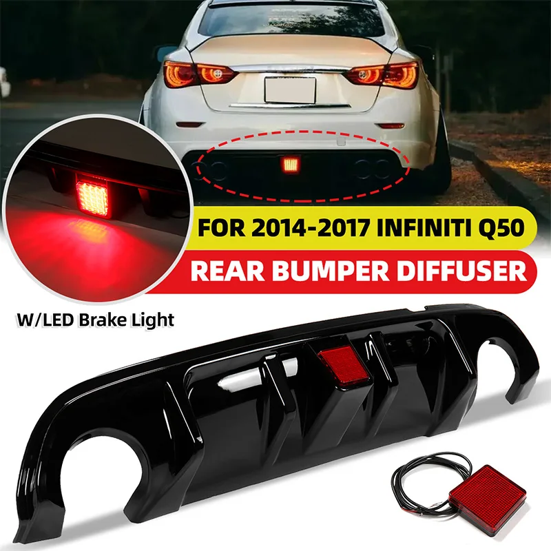 Car Rear Bumper Lip Set Diffuser Spoiler Guard Apron With LED Brake Light For Infiniti Q50 Standard/Sports Version 2014-2017