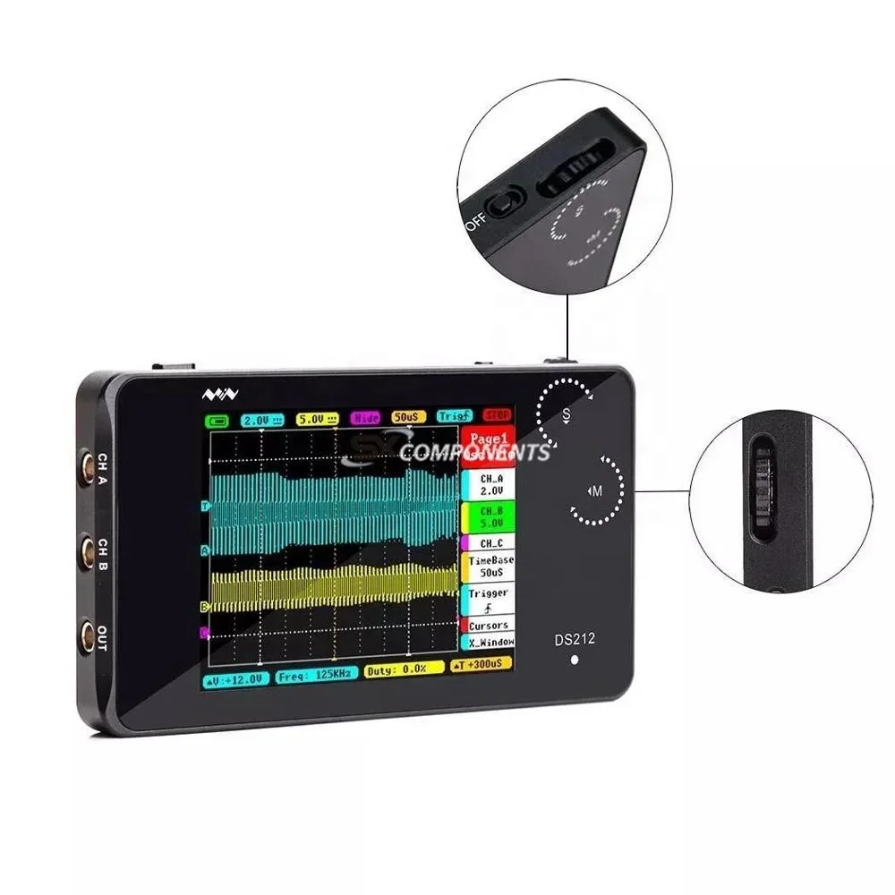 MINI DS212 Digital Storage Oscilloscope Portable Nano Handheld Bandwidth 1MHz Sampling Rate 10MSa/s Thumb Wheel