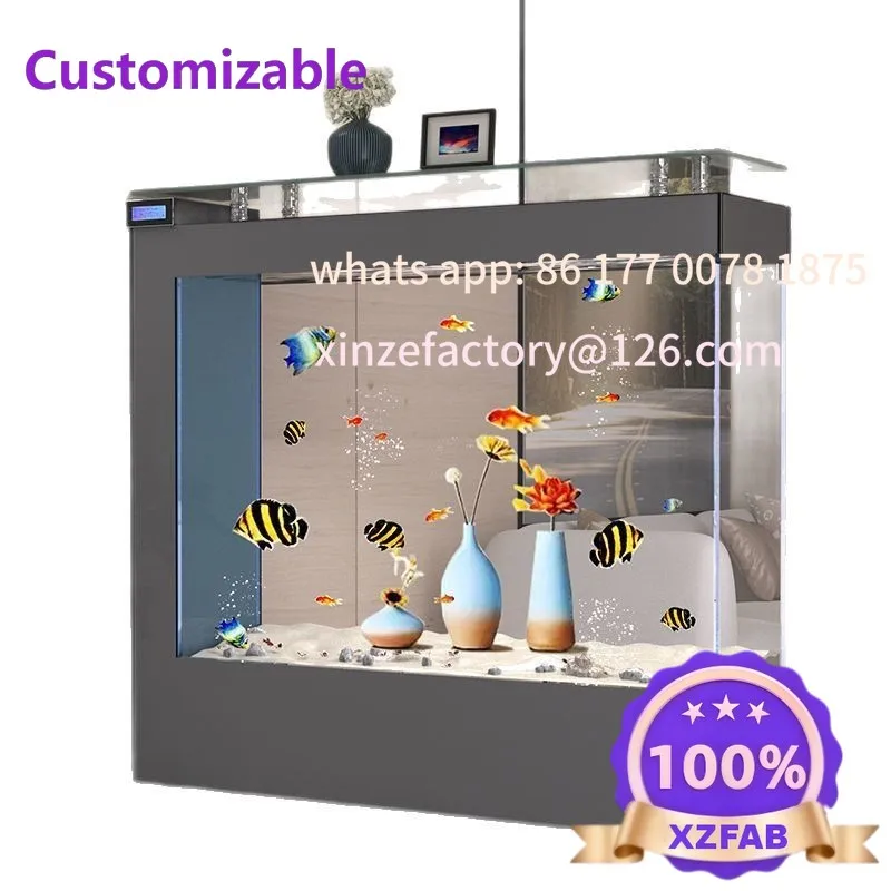 

Customizable new ultra-white glass ecological fish tank living room gold tank home screen floor square partition aquarium balcon