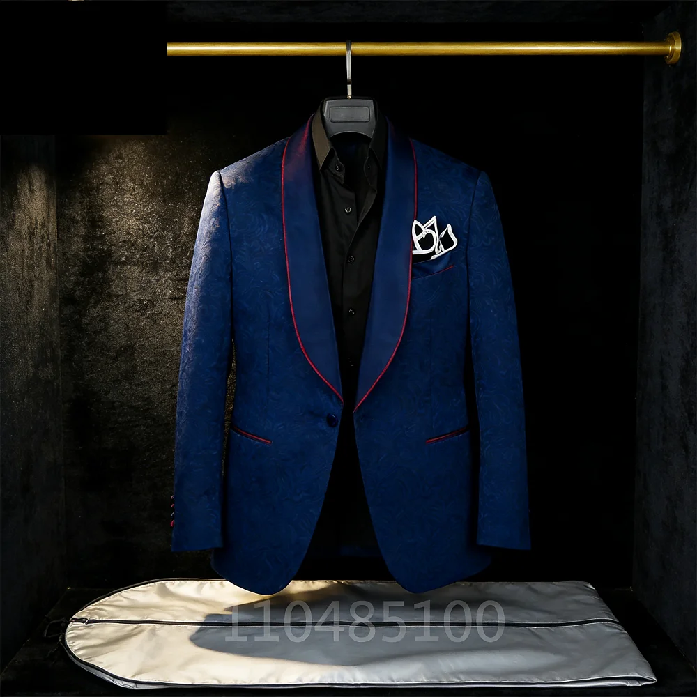 

Мужской однобортный пиджак-блейзер с лацканами-шале, повседневный приталенный жакет, уникальное жаккардовое пальто на одной пуговице для стильных образов