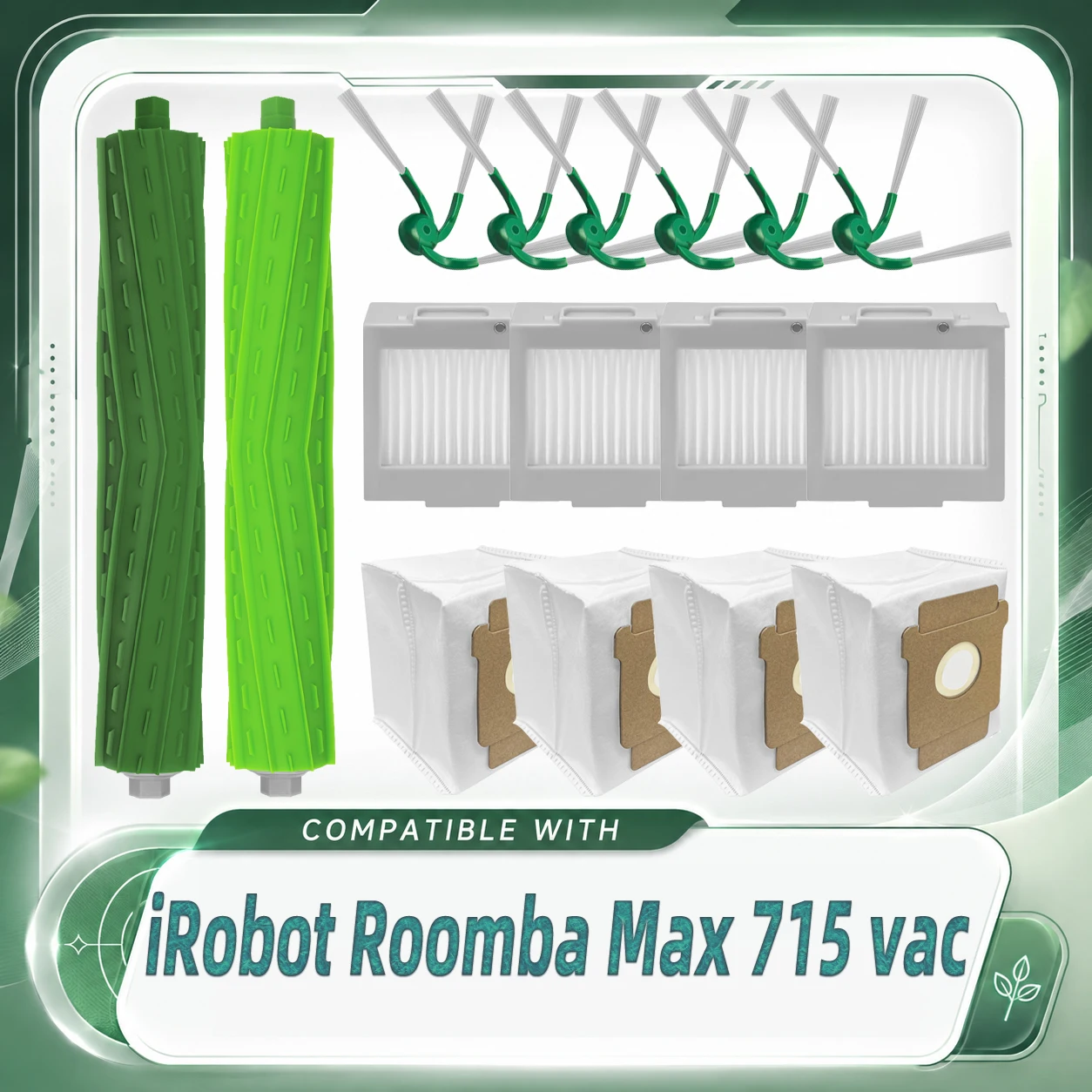 Kompatibel mit iRobot Roomba Max 715 – Ersatzteile: Hauptbürste, Seitenbürste, HEPA-Filter, Staubbeutel.