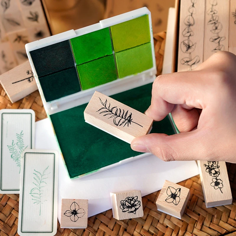 

22 Pcs/Set Wooden Rubber Stamps Plant And Flower Decorative Wooden Rubber Stamp Set For Creative Card Making Planner Scrapbook