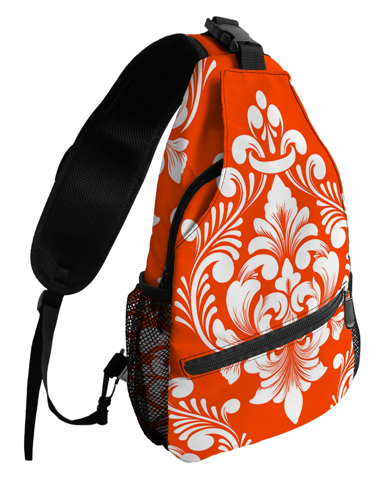 

Classic Luxury Vintage Damask Pattern Orange Chest Bags For Women Men Waterproof Messenger Bags Sport One Shoulder Crossbody Bag