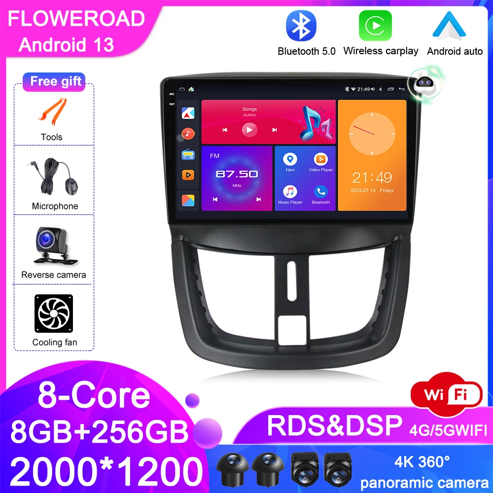 

Head Unit 4G DSP RDS Android 13 Car Radio Multimedia Video Player For Peugeot 207 207CC 2006-2015 Peugeot 4007 Citroen C-Crosser