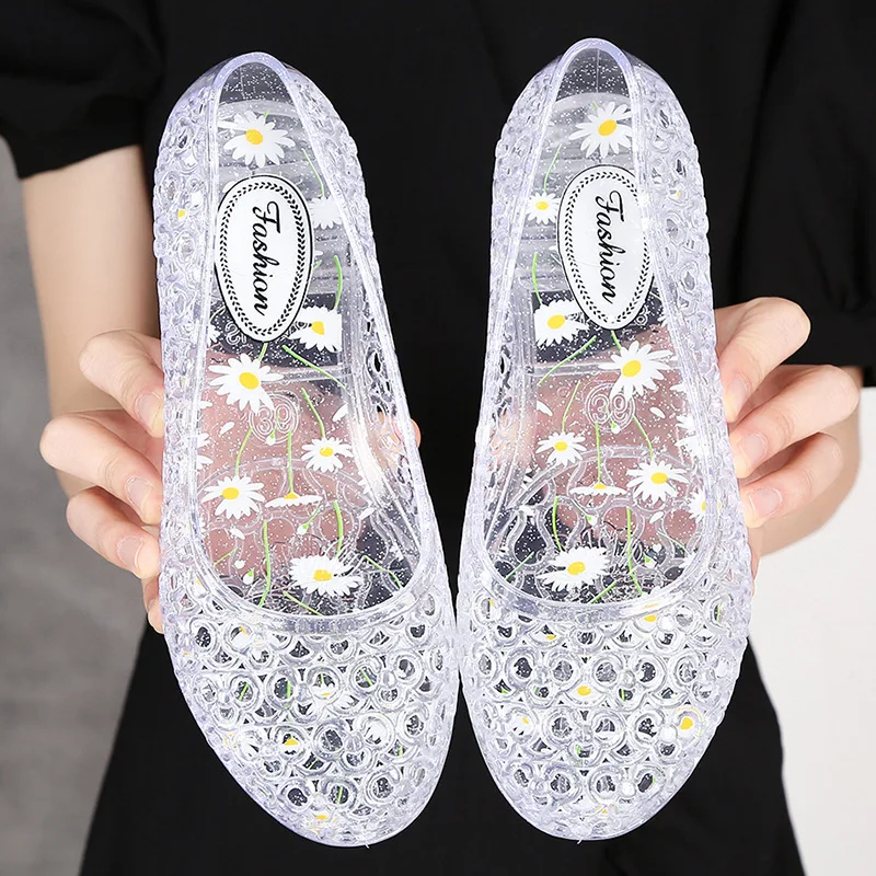 XIHAHA Summer Sneaker Women\'s Shoes Beach Flat Woman Porous Shoes Plastic Crystal Jelly Shoe Hollow Mesh Sandals Mother Shoes