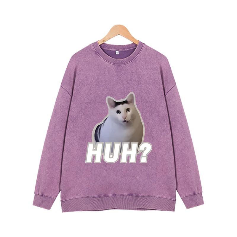 

New fashion trend round neck pullover puzzled cat hoodie versatile loose casual long sleeved top