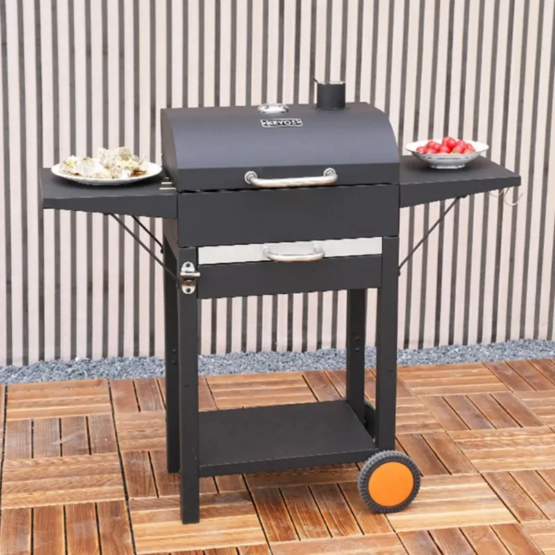Large Villa BBQ Grill, Heavy Duty Portable Charcoal Barbecue Grill for Outdoor, Backyard, Camping, Family Gathering, Movable BBQ