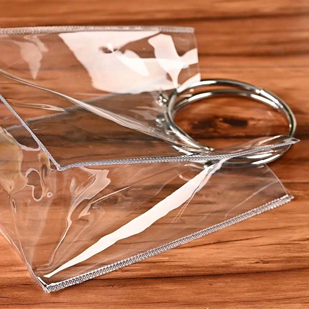 1Pc Transparent PVC Tote Bag Metal Texture Design Round Hand-held Jewelry Pouch Wedding Candy Case