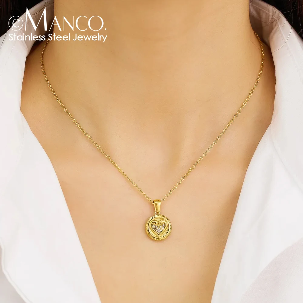 مجموعة eManco من حجر الراين للسيدات على شكل قلب خوخي وقلادات من الفولاذ المقاوم للصدأ مطلية بالذهب وإكسسوارات مجوهرات حفلات للبنات #1