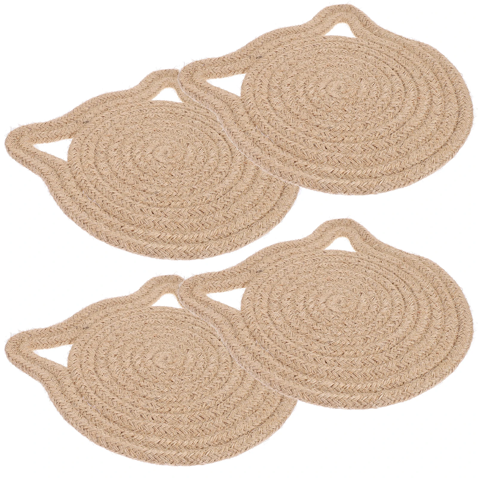 

4pcs Cat Ear Cotton Rope Woven Placemat Heat Resistant Tableware Insulated Pot Coaster Anti-Scalding Dish Mat For Dining Table