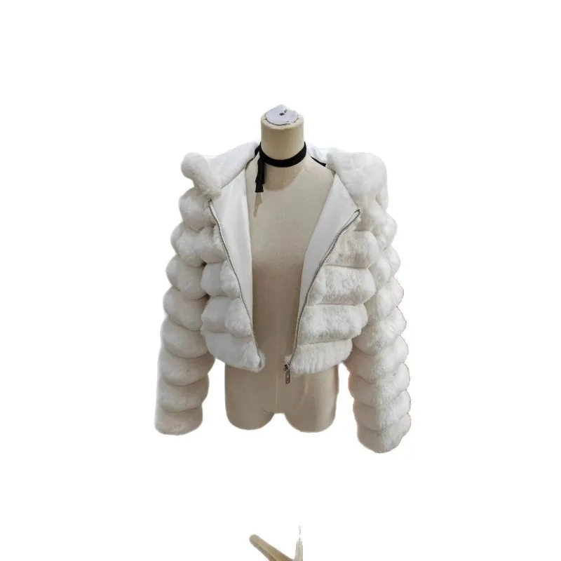 

Shpmishal 2025 New Fur Jacket Imitation Fox Fur Splicing Short Style Lapel Long Sleeved Jacket Women's Clothing