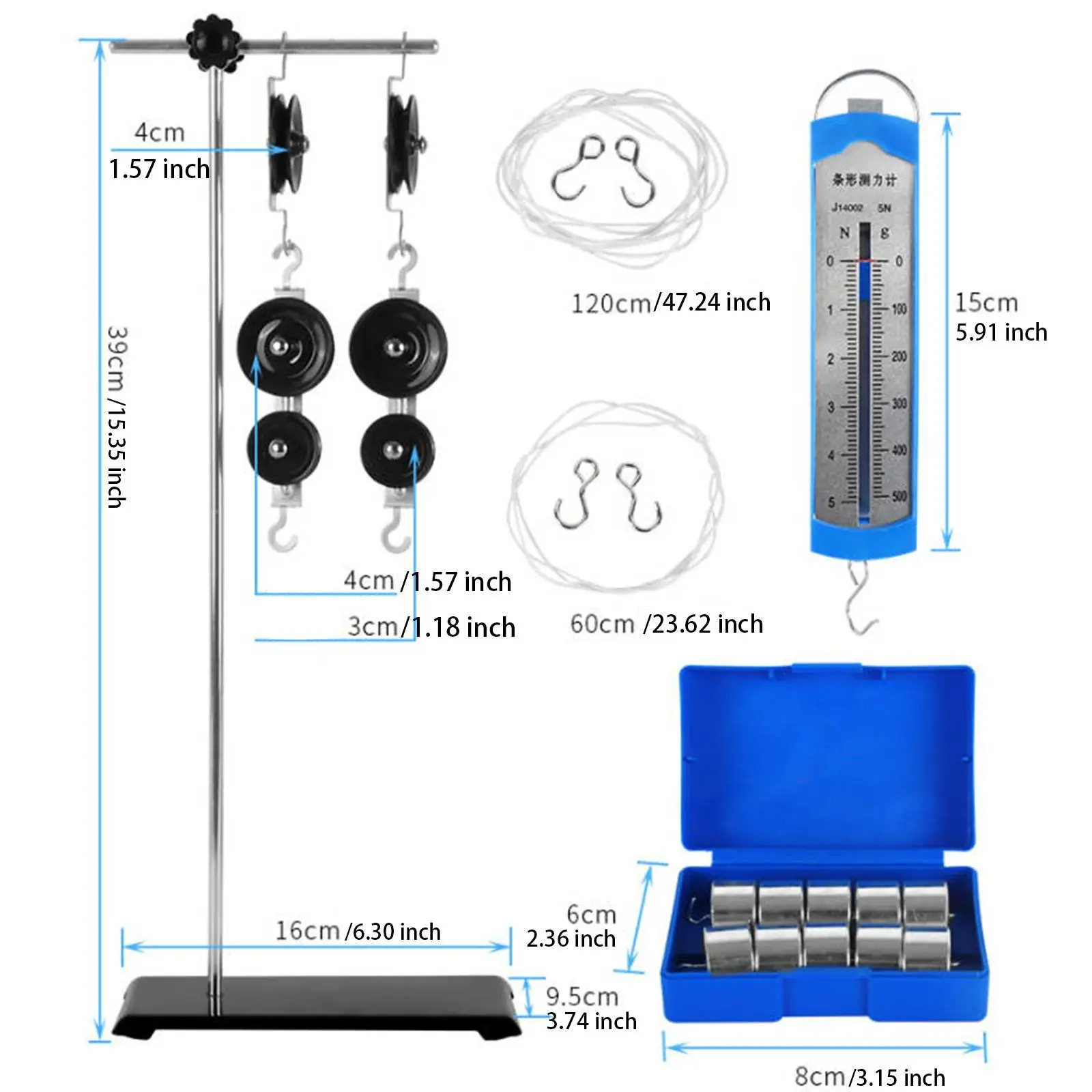 Riemenscheiben-Set für physikalische Experimente, Lehrmittel, stabiler Code-Box mit Metallhaken