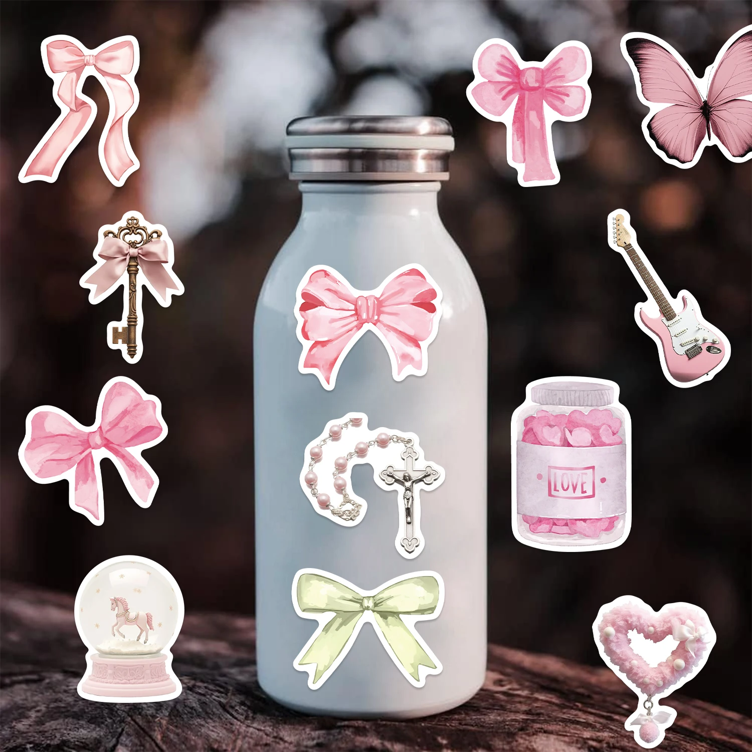 100pcs Pink Fun Stickers English Words Exquisite Handbooks Materials Phone Cases Laptop Suitcases Water Cups Waterproof Stickers