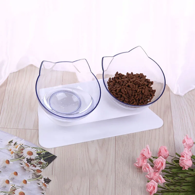 Pet bowl cat neck protector transparent tilted cat face bowl splash-proof and non-slip pet supplies