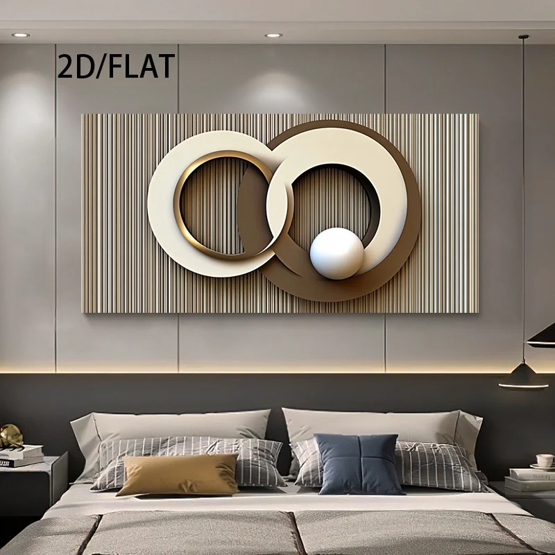 2D Flat,Frameless Minimalist Abstract Geometric Design Poster Decoration,Interlocking Circles in Neutral Tones,Modern Home Decor
