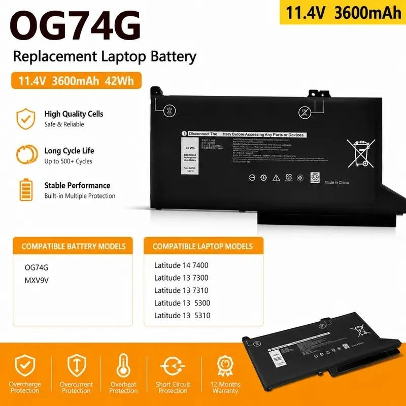 For Dell latitude 7400 7300 5300 5310 7306 2-in-1 0G74G battery