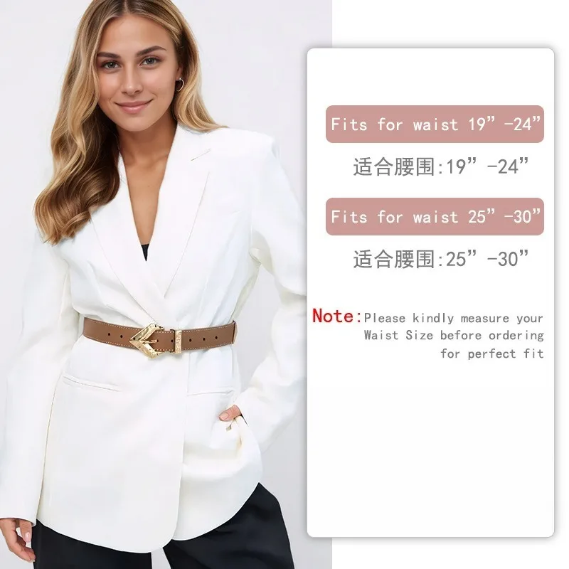 New Versatile Women Belt with Light Gold Buckle Fashion Personalized Ladies Leather Waist Belt for Daily Outfit Matching