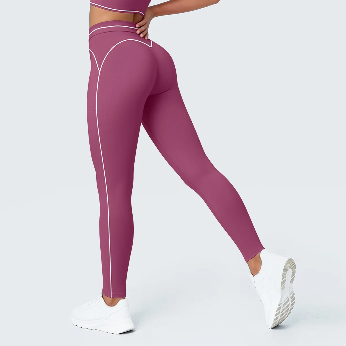Women High Waist Yoga Leggings Contrast White Line Sports Pants High Elastic Tights Fitness Running Workout Gym Activewear